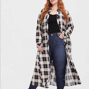 BLACK & YELLOW PLAID CHALLIS DUSTER KIMONO
